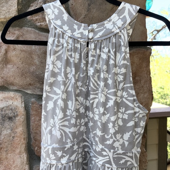 LOFT ANN TAYLOR Size MEDIUM Gray Ivory Floral Sleeveless High Neck Sundress - Picture 3 of 11